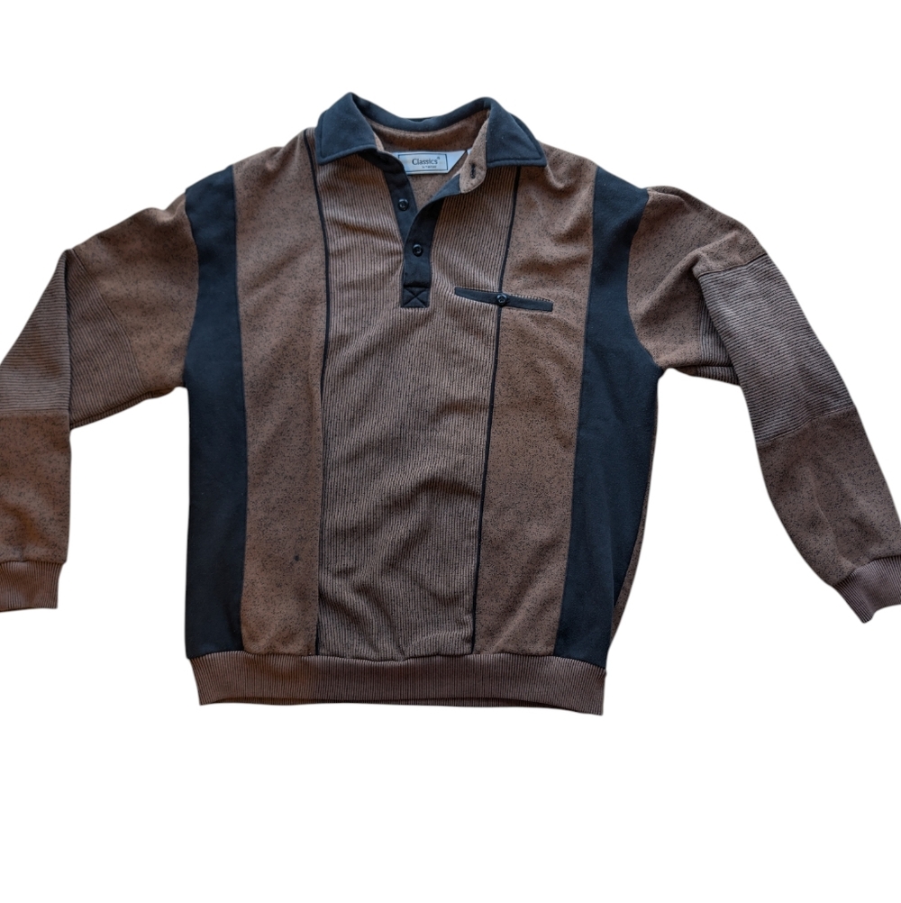 Men's Vintage Style Polo Sweater Brown & Black Medium Grandpacore 90s